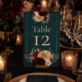 Número de mesa de boda gótica floral azul oscuro