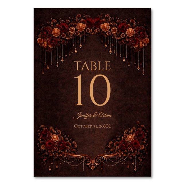 Número de mesa de boda gótica floral elegante (Anverso)
