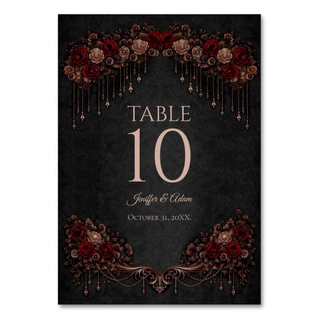 Número de mesa de boda gótica floral elegante (Anverso)