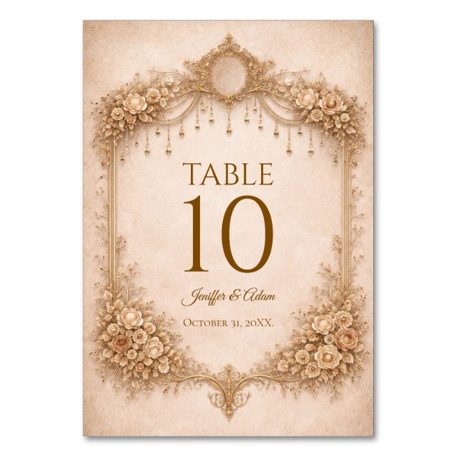 Número de mesa de boda gótico de marfil elegante (Anverso)