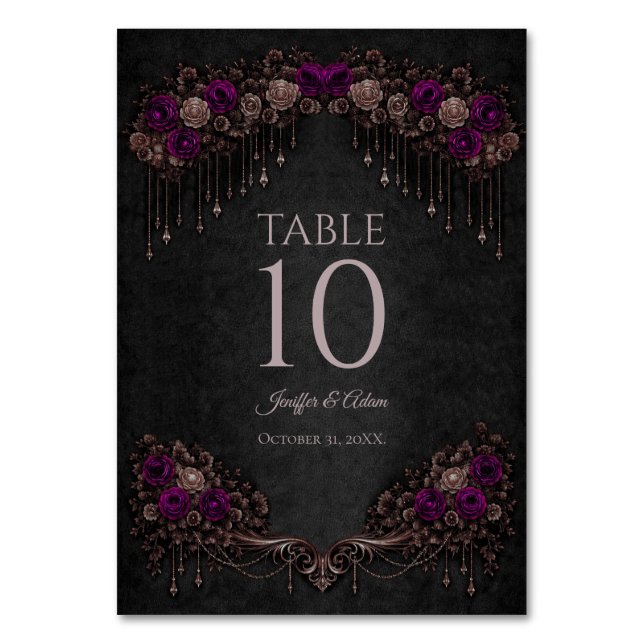 Número de mesa de boda gótico floral elegante (Anverso)