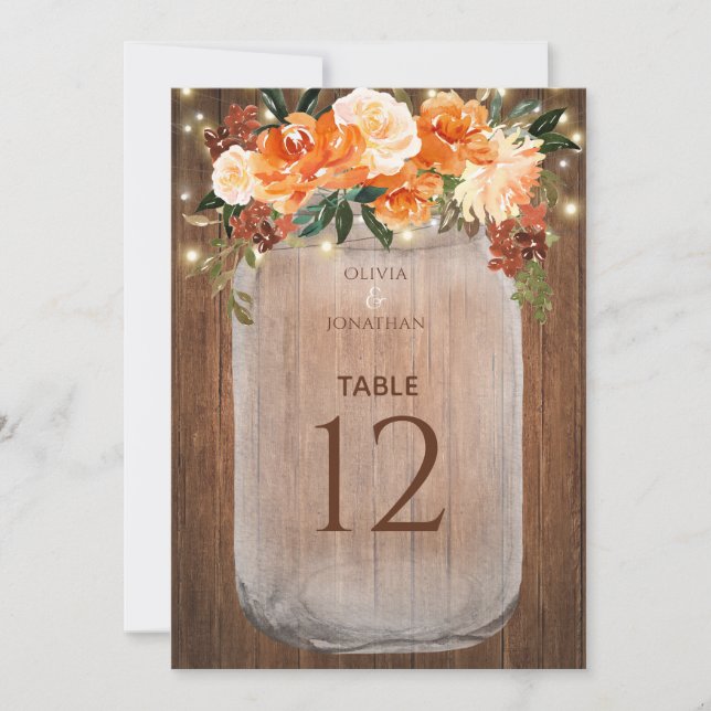 Número de mesa de boda grande de flor naranja en f (Anverso)