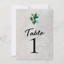 Número de Mesa de Boda Gris Cactus Verde Acuarela