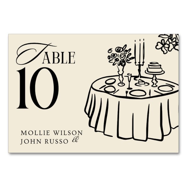 Número de Mesa de Boda Ilustrado – Comedor Elegant (Anverso)