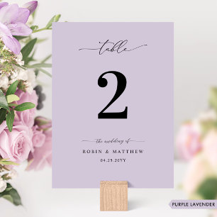 Número de Mesa de Boda Lila Lavanda Minimalista y