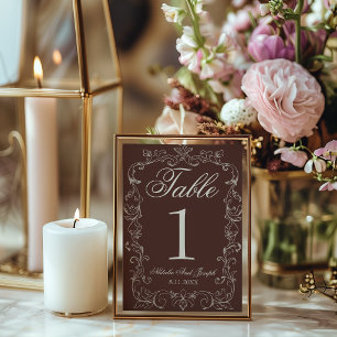Número de mesa de boda marrón chocolate dinero ant