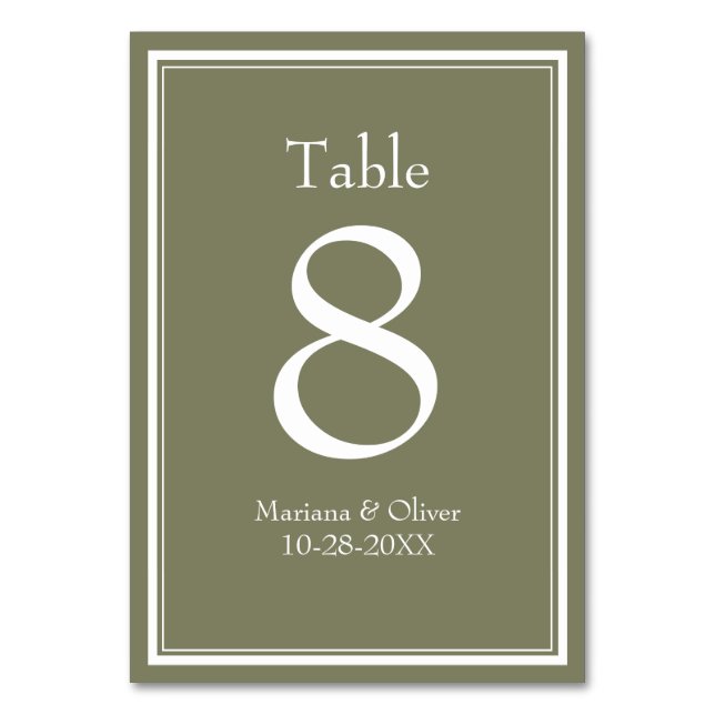 Número de mesa de boda minimalista moderno Sage (Anverso)