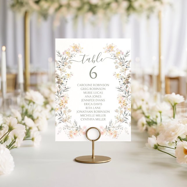Número de mesa de boda moderna con flores silvestr (Subido por el creador)