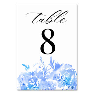 Número de mesa de boda moderno acuarela azul