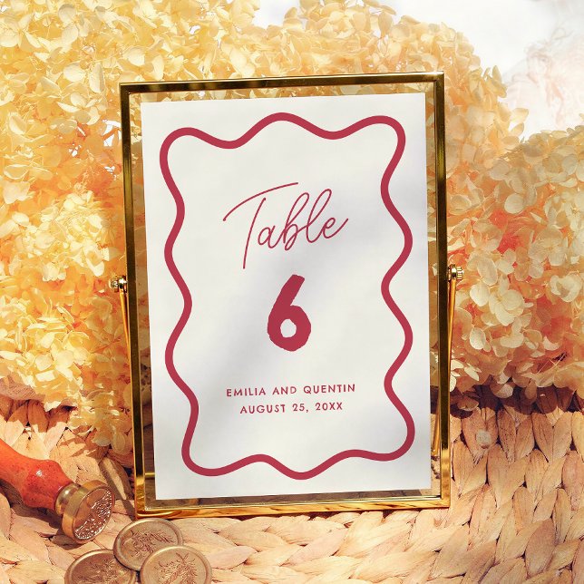 Número de mesa de boda moderno ondulado retro colo (Subido por el creador)