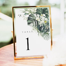 Número de Mesa de Boda Monstera Verde Salvia Tropi