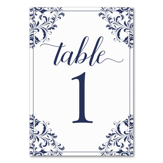 Número de mesa de boda | Nadine (Azul Marino) 1 (Anverso)