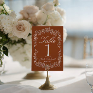 Número de mesa de boda naranja quemada floral eleg