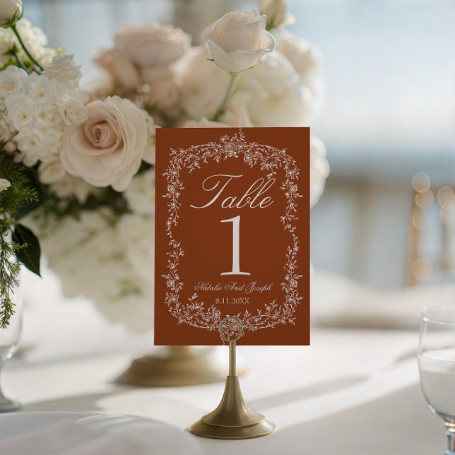 Número de mesa de boda naranja quemada floral eleg (Subido por el creador)
