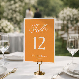 Número de mesa de boda naranja resplandor de la pu