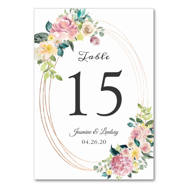 Número de mesa de boda oval floral pastel (Anverso)