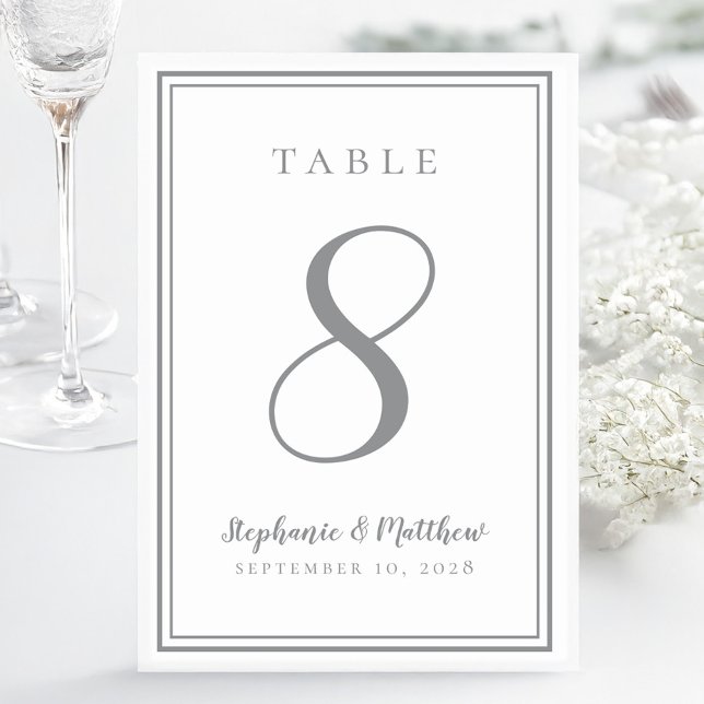 Número de Mesa de Boda Personalizado Chic Gris (Customized Wedding Table Number Chic Gray)