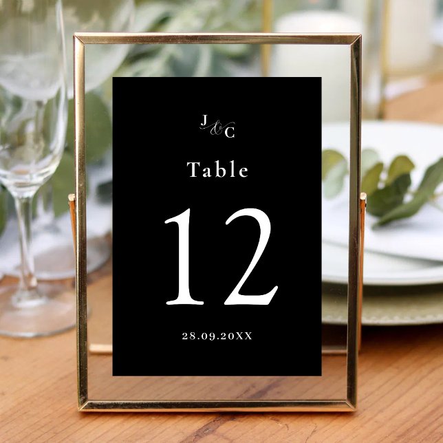 Número de Mesa de Boda Personalizado Negro y Blanc (Black and white personalized table numbers add sleek style while guiding guests to their seats.)