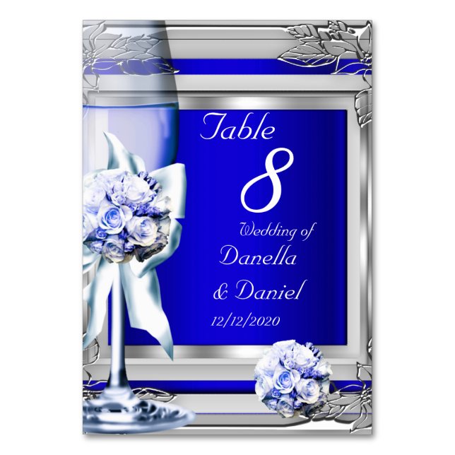 Número de Mesa de Boda Plata Azul Marino (Anverso)