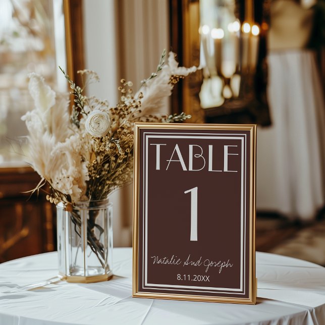 Número de mesa de boda retro de chocolate marrón e (Subido por el creador)