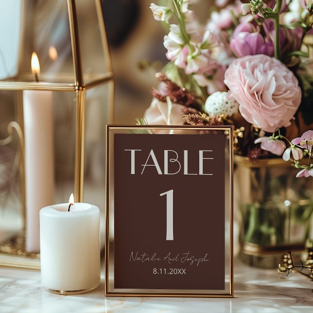 Número de mesa de boda retro marrón chocolate (Subido por el creador)