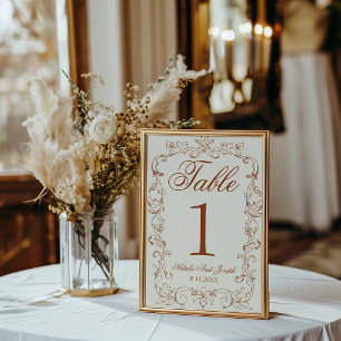 Número de mesa de boda Retro Quemado Naranja Diner