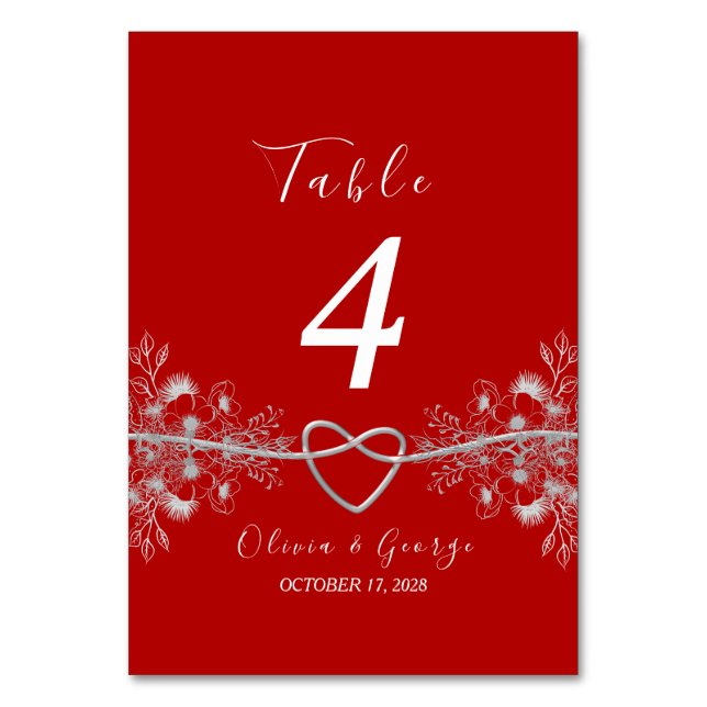 Número de mesa de boda rojo y negro (Reverso)