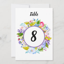 Número de mesa de boda romántica con flores morada