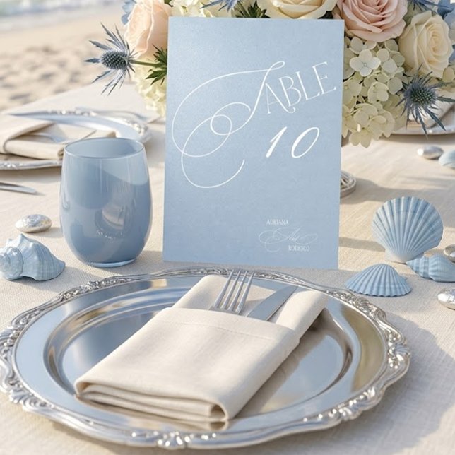 Número de mesa de boda romántico azul polvoriento (Subido por el creador)