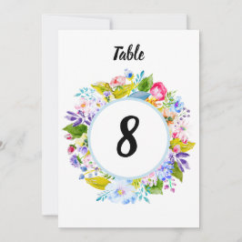 Número de mesa de boda romántico con flores azules