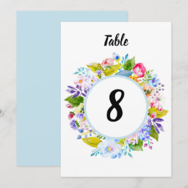 Número de mesa de boda romántico con flores azules