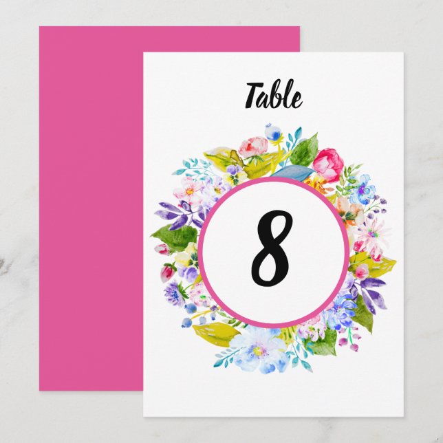 Número de mesa de boda romántico con flores rosada (Anverso / Reverso)