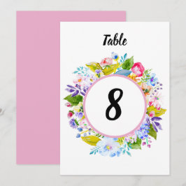Número de mesa de boda romántico con flores rosada
