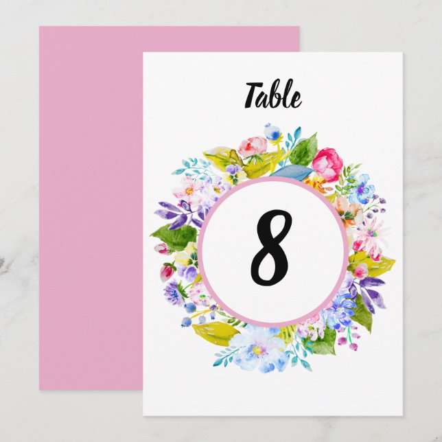 Número de mesa de boda romántico con flores rosada (Anverso / Reverso)
