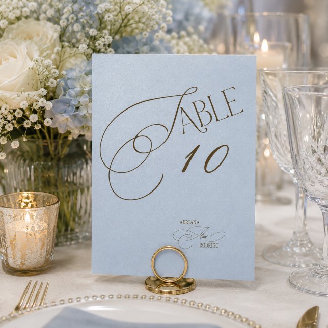 Número de mesa de boda romántico marrón azul (Subido por el creador)