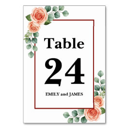 Número de mesa de boda rosa melocotón de Borgoña
