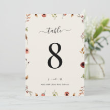 Número de mesa de boda rústica boho con flores sil