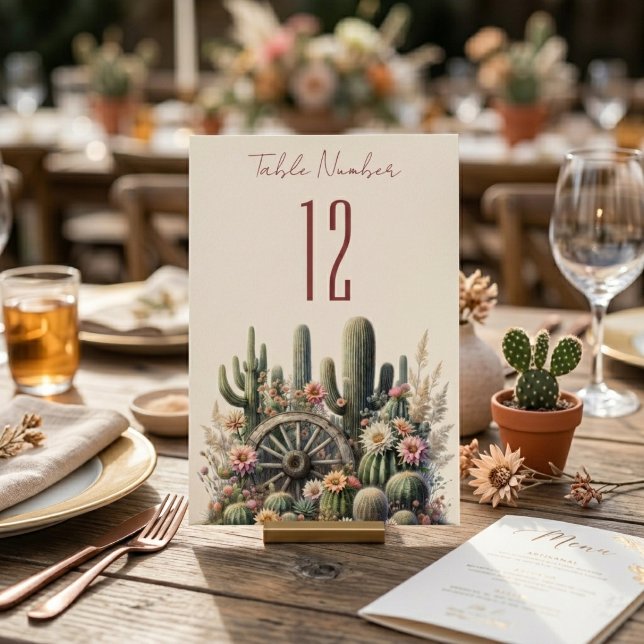 Número de Mesa de Boda Rústica de Cactus y Rueda d (Subido por el creador)