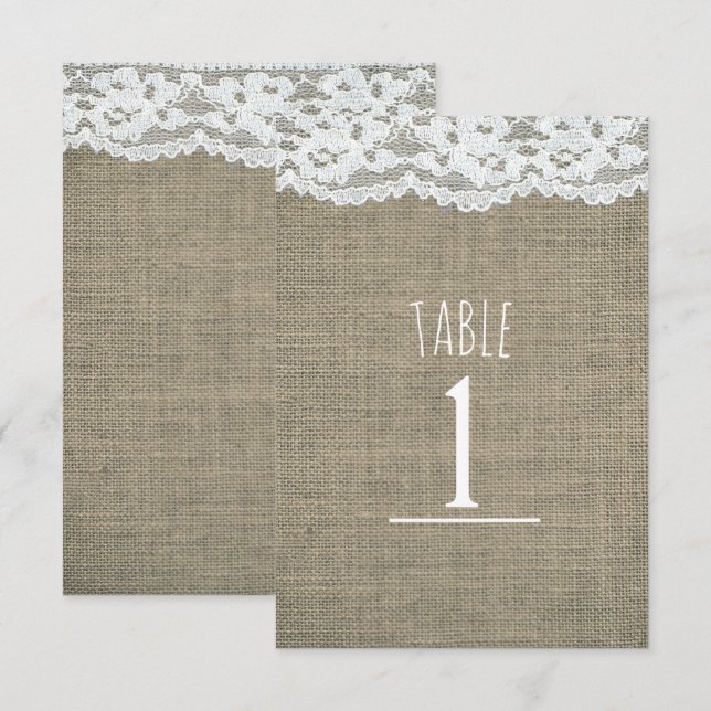 Número de mesa de boda rústica simple de arpillera (Anverso / Reverso)