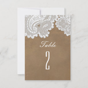 Número de mesa de boda rústico de encaje blanco y 