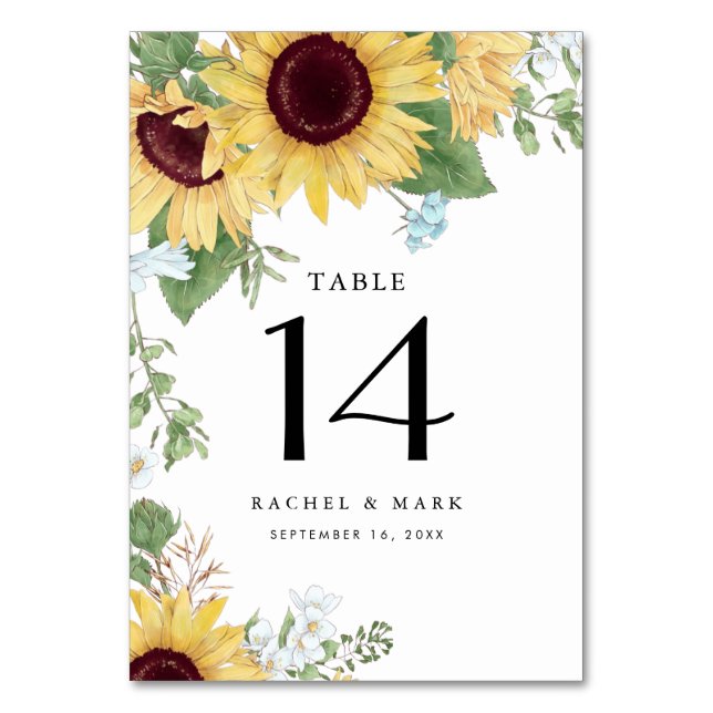 Número de mesa de Boda rústico elegante de girasol (Anverso)