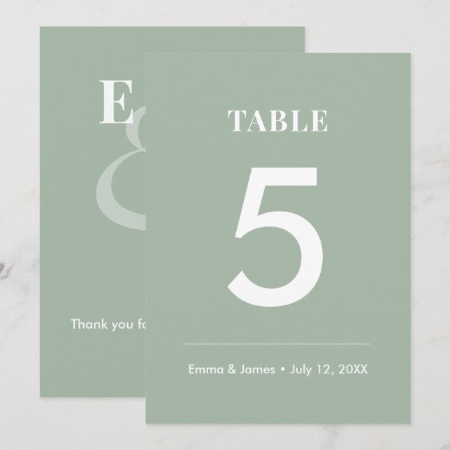 Número de Mesa de Boda Sage Ampersand | Moderno (Anverso / Reverso)