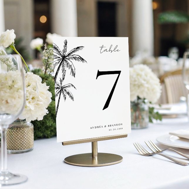 Número de Mesa de Boda Tropical con Palma Dibujada (Subido por el creador)