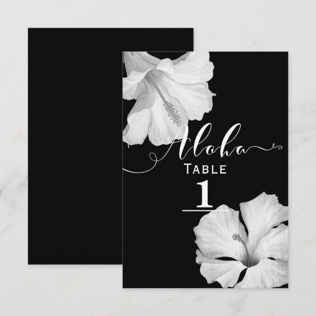 Número de mesa de boda tropical negro Hibisco blan (Anverso / Reverso)