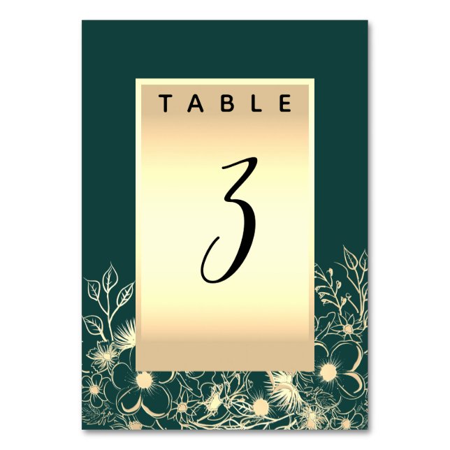 Número de mesa de boda verde esmeralda (Anverso)