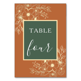 Número de Mesa de Boda Verde Oliva y Terracota