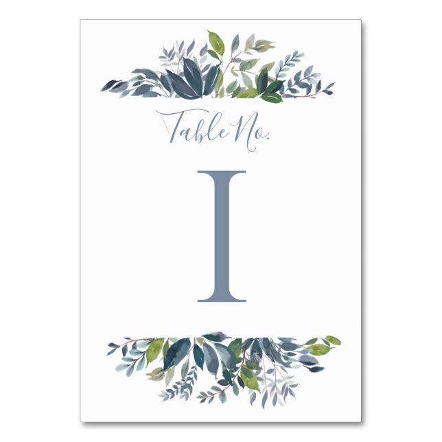 Número de mesa de boda | Verde polvoriento azul 1 (Anverso)
