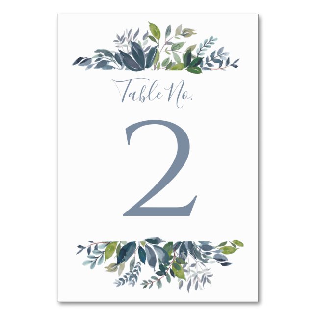 Número de mesa de boda | Verde polvoriento azul 2 (Anverso)