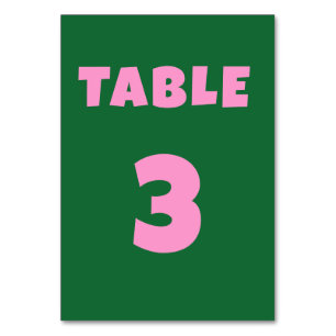 Número de mesa de boda verde rosa retro negrita