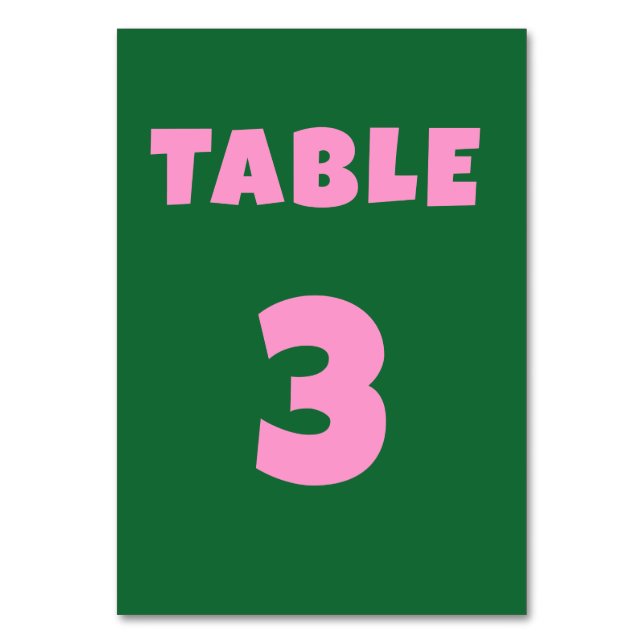 Número de mesa de boda verde rosa retro negrita (Anverso)